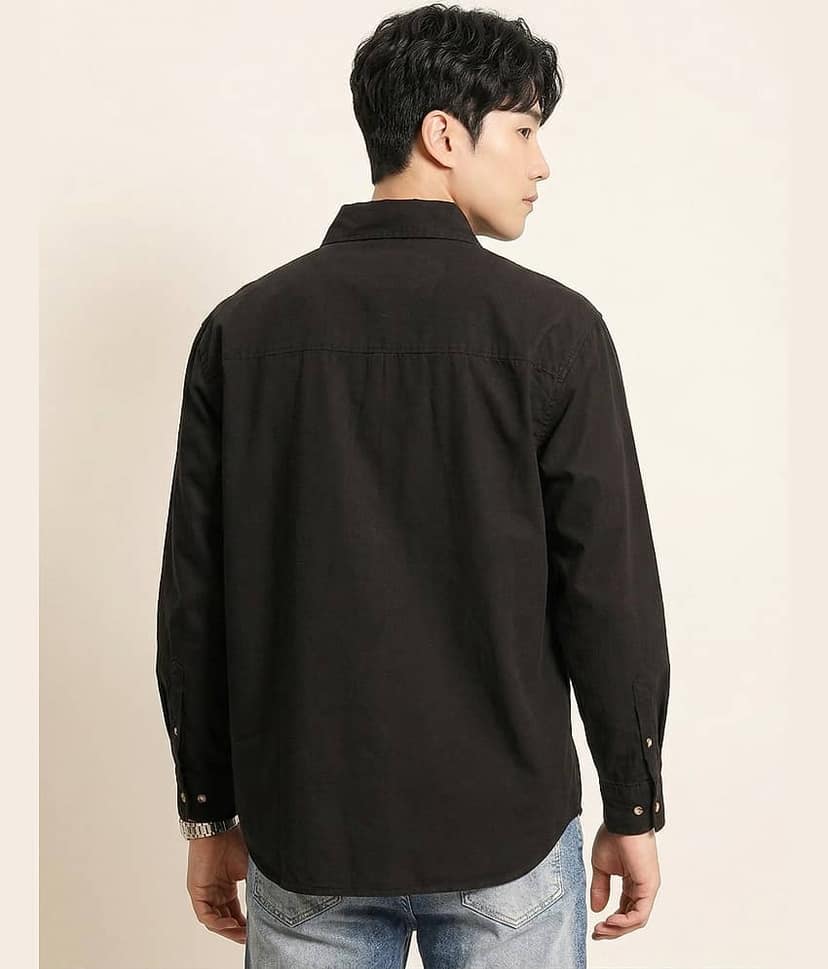 Bene Kleed 100% Cotton Oversized Fit Solids Full Sleeves Men's Casual Shirt - Black ( Pack of 1 ) view 3