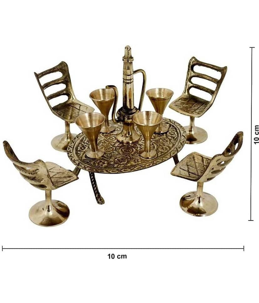 Fashion Bizz Handcrafted Brass Mini Chair Table Decorative Showpiece - 10 cm view 2