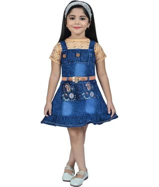 NewCollections Denim Dungarees For Girls ( Pack of 1 , Light Pink )