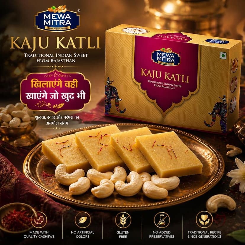 Mewa Mitra Kesar Kaju Katli Barfi | Authentic Traditional Kaju Katli | 400g of Fresh Kesar Kaju Katli Barfi | Sweet Mithai Box view 3