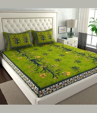 ABHACLOTHO Cotton 1 Double Bedsheet with 2 Pillow Covers ( Multicolor )
