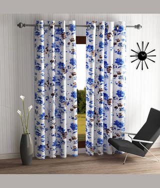 Home Sizzler Set of 2 Long Door Semi-Transparent Eyelet Polyester Blue Curtains ( 274 x 116 cm )