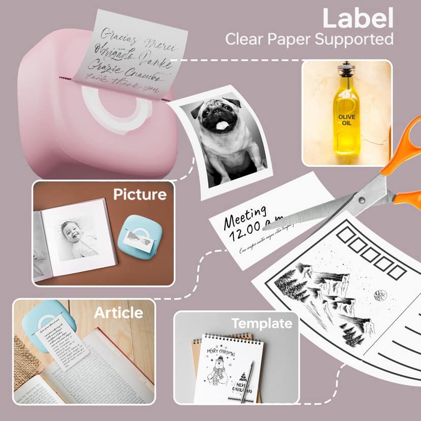 cabaro Mini Printer Sticker Thermal Printer with 3 Rolls Paper, Bluetooth Portable Phone Printer,Study Printer for Pictures, Photos, Journals, DIY, Compatible with Phone & Tablet. cabaro Mini Printer Sticker Thermal Printer with 3 Rolls Paper, Bluetooth view 2