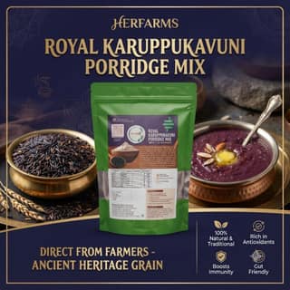 HerFarms Karuppu Kavuni Rice Porridge Premix 250g | Traditional Black Rice Kanji Mix with Barley, Horse Gram & Seeds | Easy-to-Prepare Indian Breakfast Mix