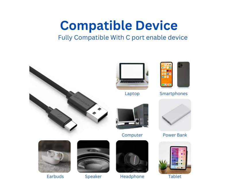 Twance T20 Braided - Type C to USB Charging & data transfer Cable, 1 M, Black - 10 Pieces view 2