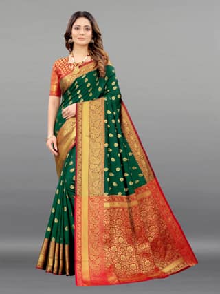 Yavira silk Women's Green Handwoven Silk Blend Saree