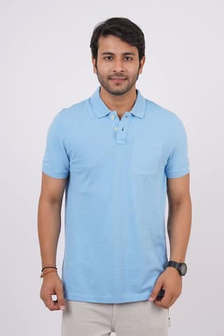 Men Sky Blue Pocket Polo T-Shirt