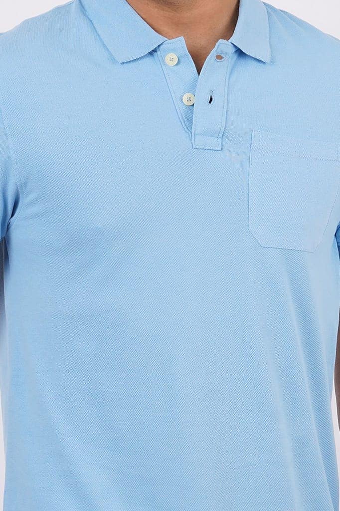 Men Sky Blue Pocket Polo T-Shirt view 5