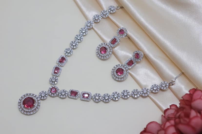 Elegant Rhodium Plated Ruby Pink CZ Drop Earrings for Women