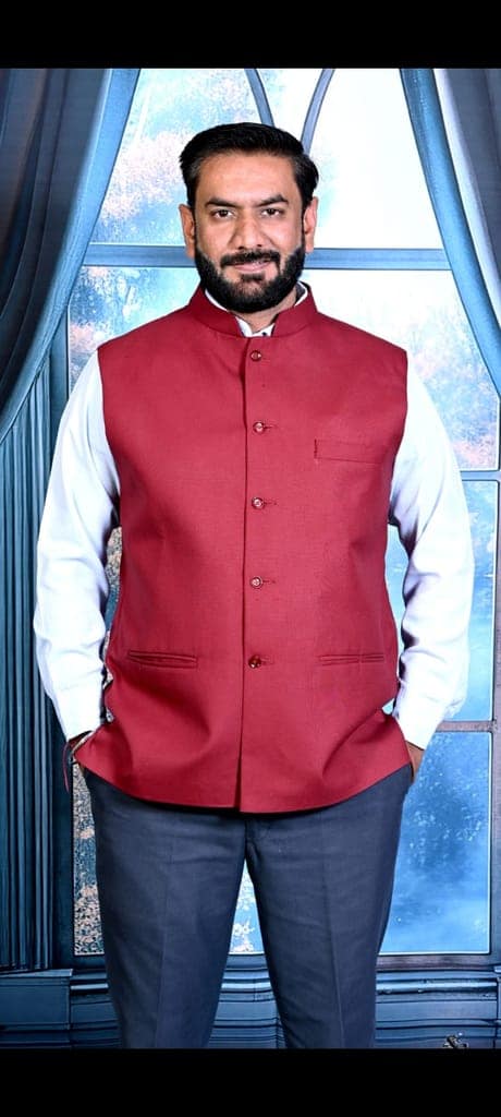 Men's Dark Red Classic Nehru Jacket view 3