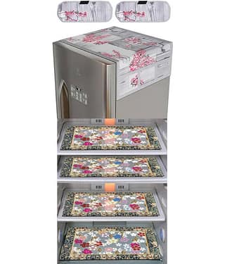 Crosmo Polyester Floral Fridge Mat & Cover ( 99 53 ) Pack of 7 - Multicolor