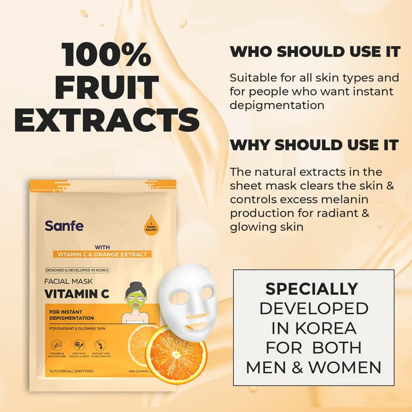 Sanfe Face Sheet Mask (Vitamin C), 25 ml, Brightening & Hydrating Glow Care view 4