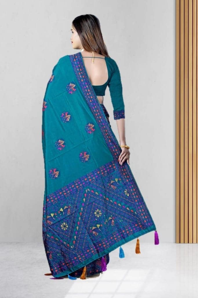 Bottle Green Baluchari Silk Saree view 2