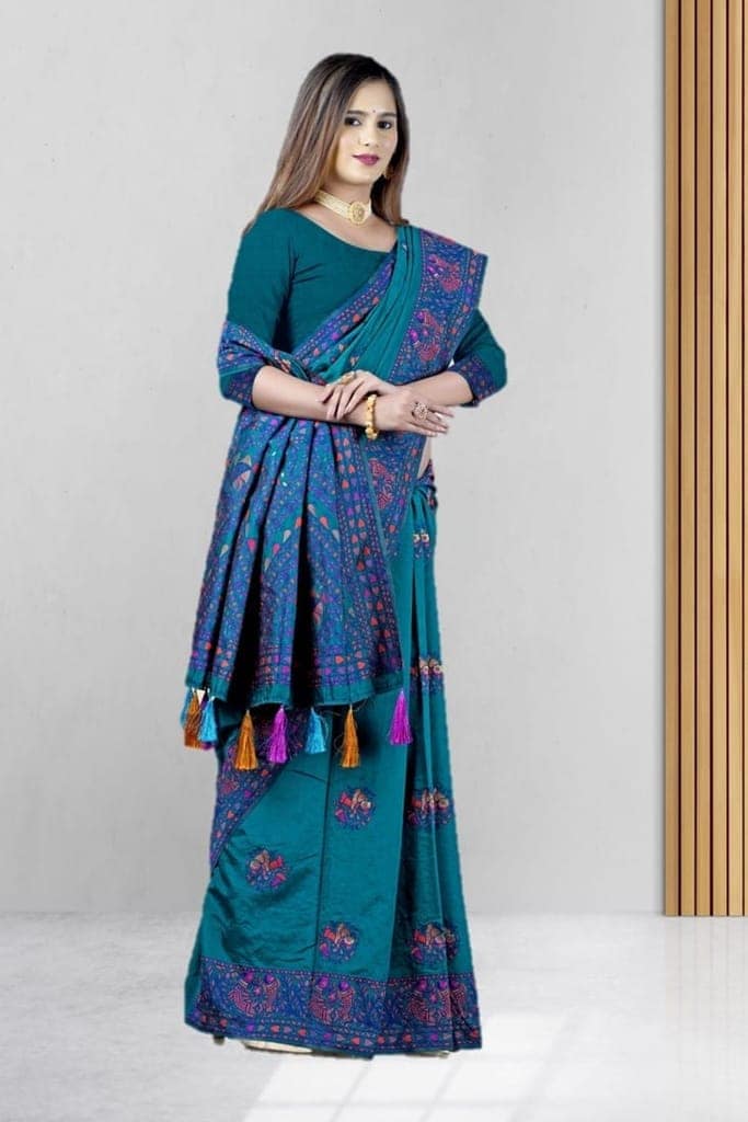 Bottle Green Baluchari Silk Saree view 3