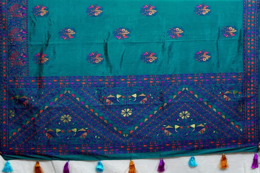 Bottle Green Baluchari Silk Saree view 4