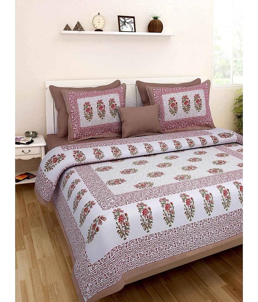 Uniqchoice Cotton Double Bedsheet with 2 Pillow Covers ( 240 cm x 215 cm )