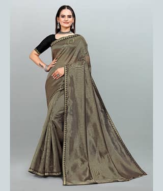 Om Shantam Sarees Organza Self Design Saree With Unstitched Blouse Piece ( Black )
