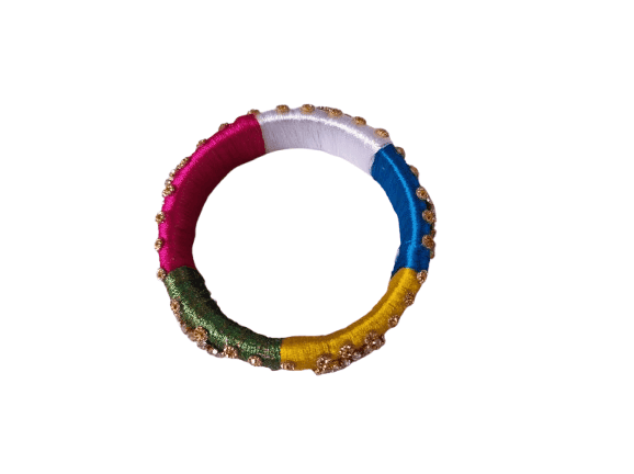 Set of 2 Traditional Indian Silk Thread Bangles with Kundan Stones for Women and Girls view 3
