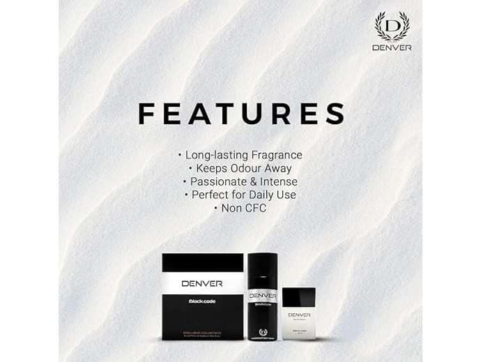 Denver Black Code Gift Pack Set - Deodorant 150ml + Perfume 60ml, Fresh, Aerosol, Long Lasting Deo Perfume Scent For Men view 4