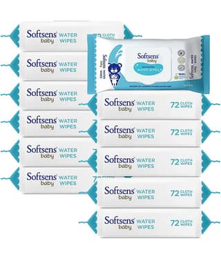 Softsens Baby 99.9% Pure Water Wipes, Pure Aloe Vera Extract Wipes For Babies, 72 Wipes, Pack of 12