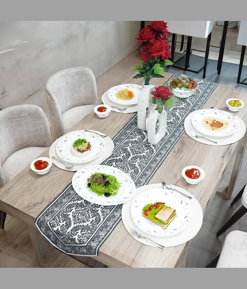 FURNISHING HUT Cotton 10 Seater Table Runner ( 180 cm x 34 cm ) Single - Gray view 2