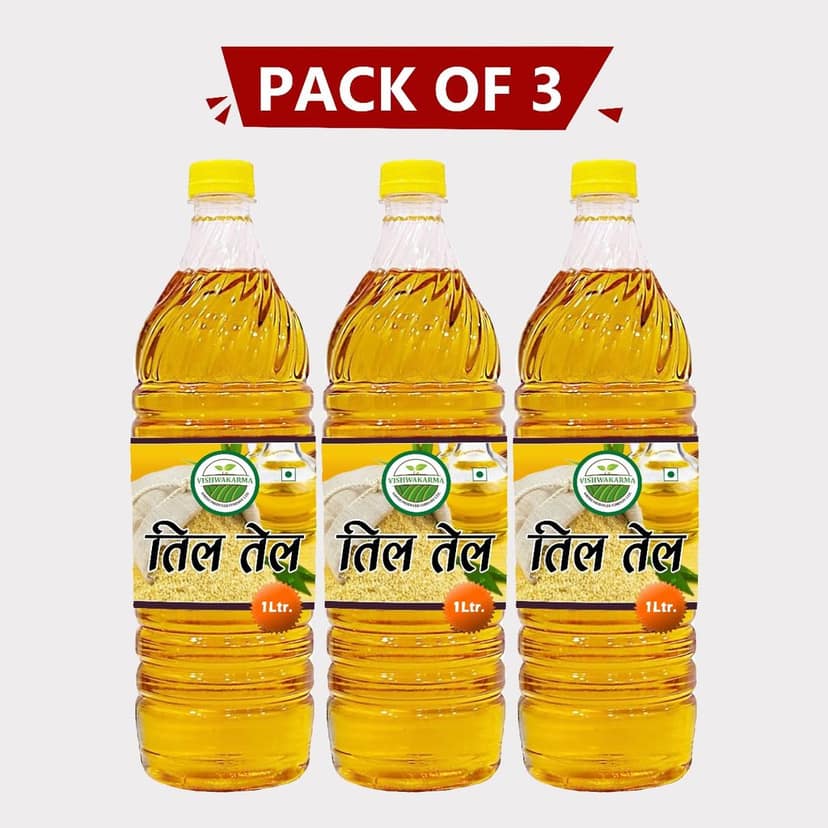 Cold Pressed Sesame Oil (Till Tail) 3 Ltr Pack – Healthy Cooking Oil | Made by Farmers – Vishwakarma Krishi.