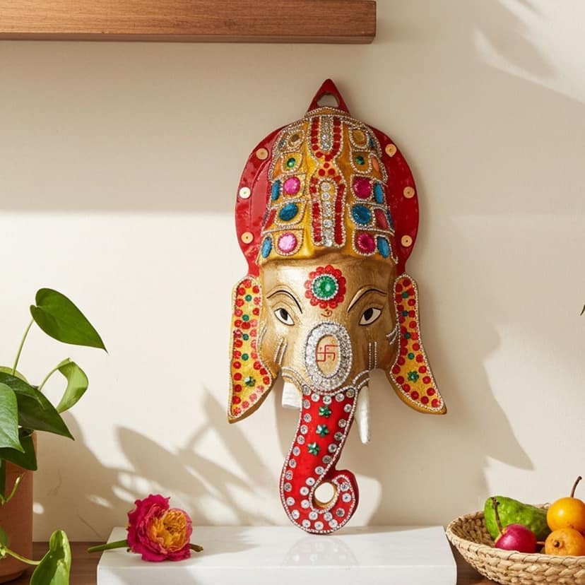 Aluminium Showpiece Ganesh Wall Hanging Coloured (ASMAS251 C)