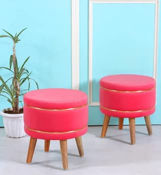 ShadowKart Pouffes Sitting Stool for Living Room, Mudda Puffy Wooden Ottoman Stools, Pouffe Footstool, Pouf for Office Home Decoration & Dressing Table, 16x16x18 Inch
