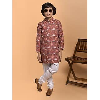 PrintCultr Boys Festive & Party Kurta and Pyjama Set (Maroon)