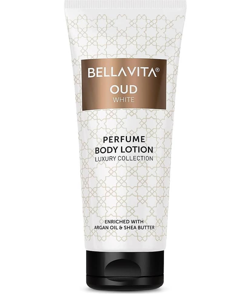 Bella Vita Luxury OUD WHITE Perfume Body Lotion for Nourishing, Hydrating, Soft, Supple,Healthy Skin with Argan Oil and Shea Butter 200 Ml