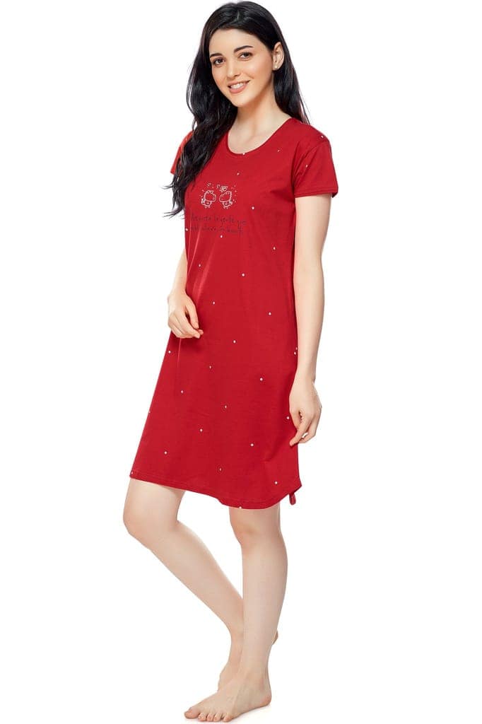 ZEYO Women Cotton Night Dress Red Dot Print Short Nighty view 4