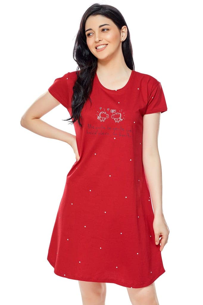 ZEYO Women Cotton Night Dress Red Dot Print Short Nighty view 5