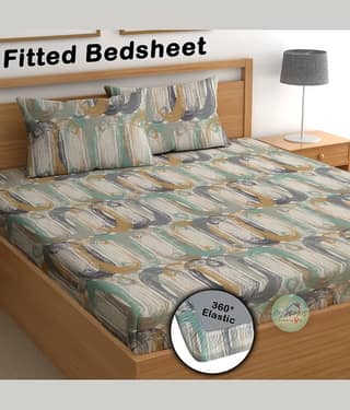 CG HOMES Microfibre 1 Double Fitted Bedsheet with 2 Pillow Covers ( 220 cm x 220 cm ) , Multi