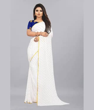 Rhey Chiffon Printed Saree With Unstitched Blouse Piece ( Yellow )