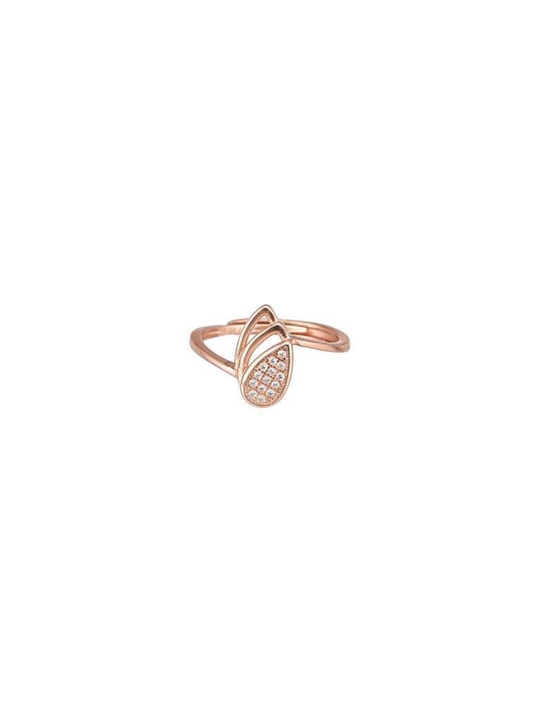 925 Sterling Silver Rose Gold Plated AD Studded Leaf Shaped Proposal Adjustable Finger Ring view 10
