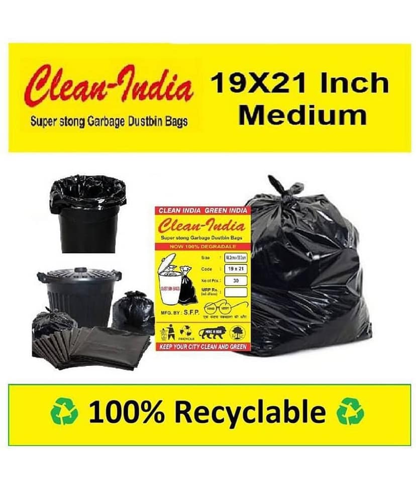 CLEAN INDIA - Medium 60 pcs -19X21 100% Recyclable dustbin garbage bags view 2