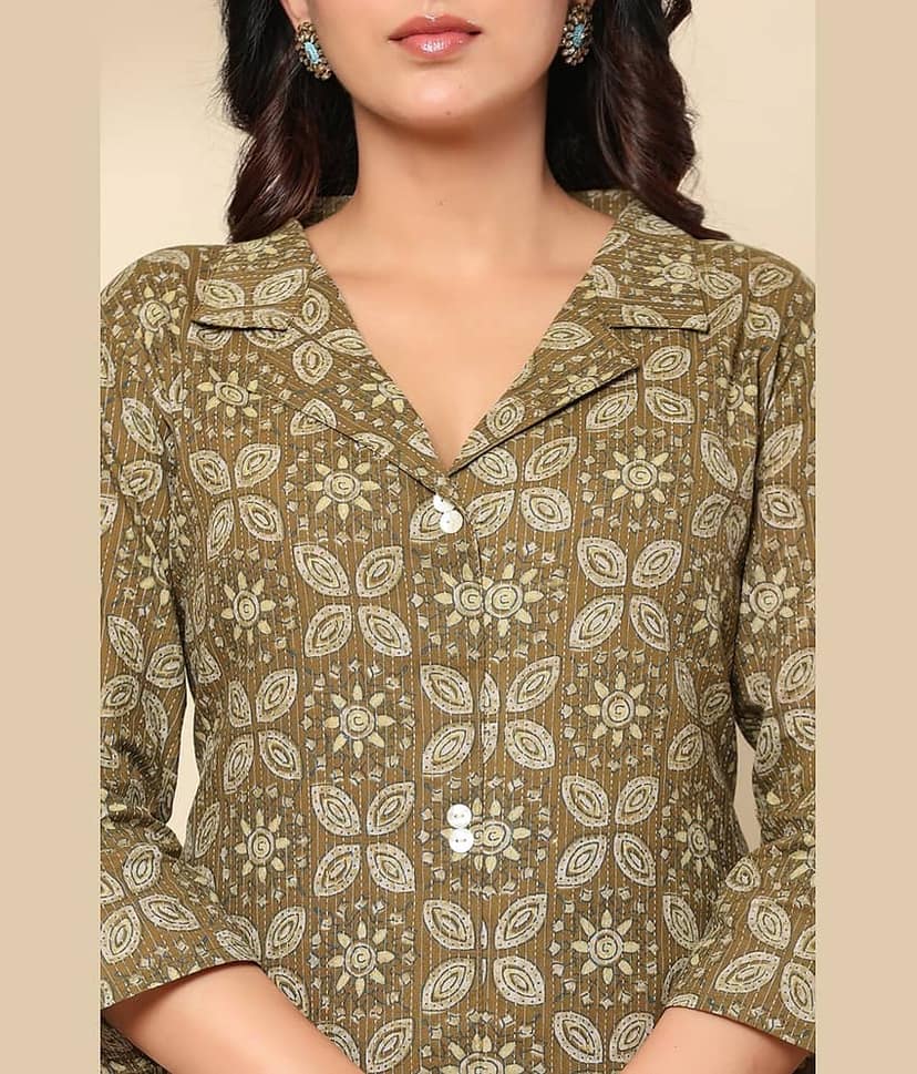 Flamboyant Cotton Printed Kurti With Pants Women's Stitched Salwar Suit - Grey ( Pack of 1 ) view 2