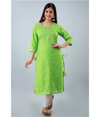 Lee Moda - Green Cotton Women's Straight Kurti ( Pack of 1 )