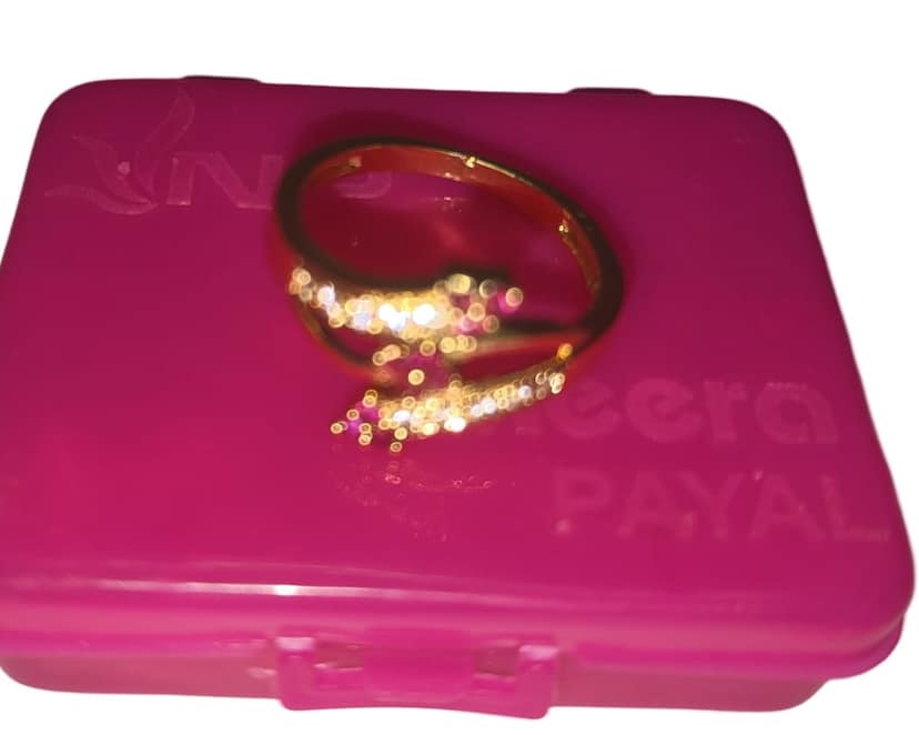Gold Plated Ruby and Cubic Zirconia Floral Adjustable Cocktail Ring for Women view 3