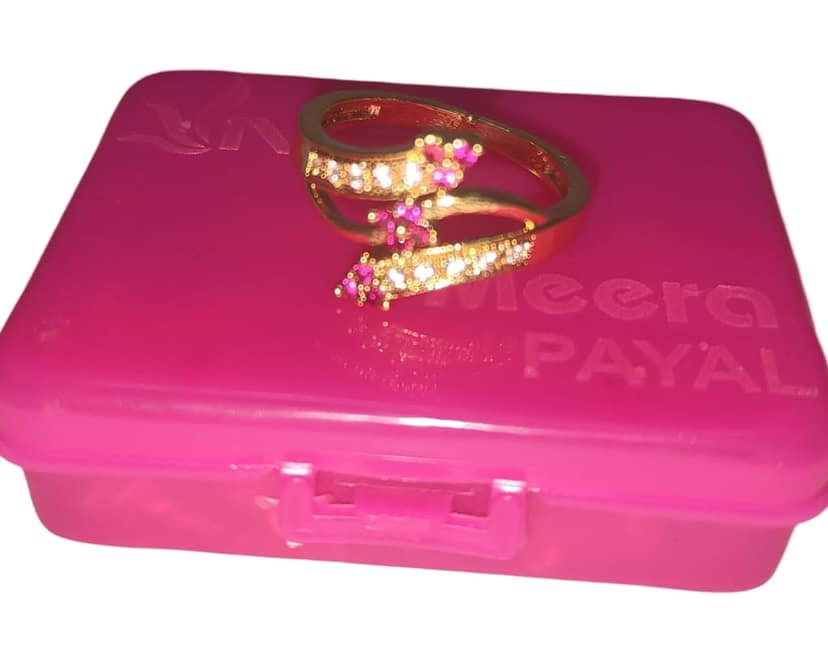 Gold Plated Ruby and Cubic Zirconia Floral Adjustable Cocktail Ring for Women view 4