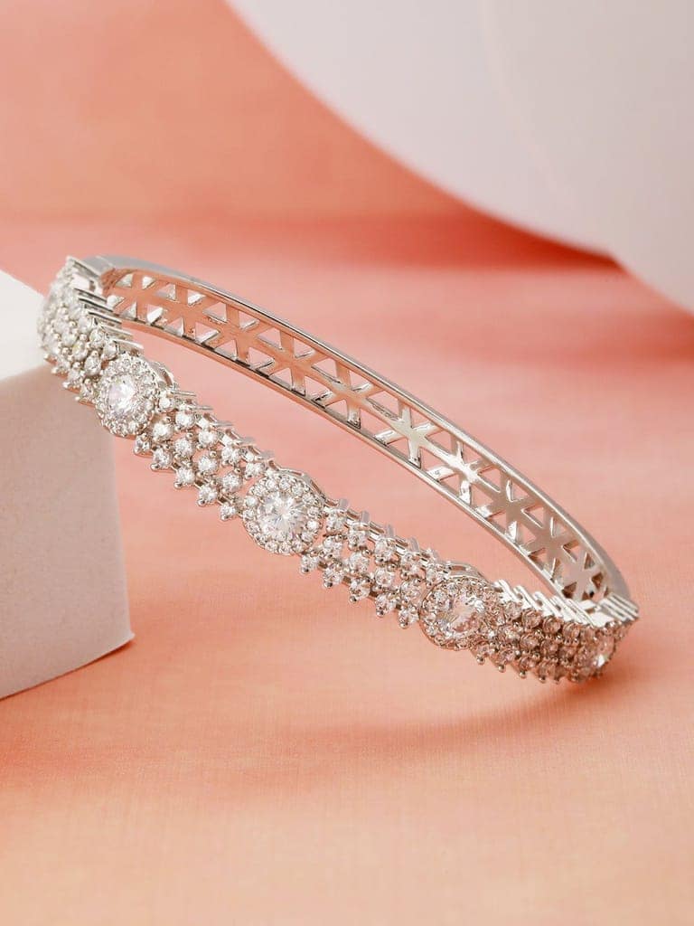 Silver Plated Zircon Studded Luxe Bangle Bracelet view 2