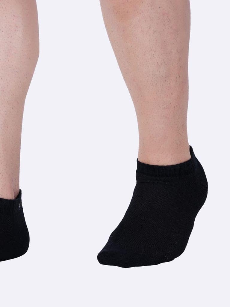 AirGarb Cushioned Low Ankle Socks for Men and Women Made with Cotton & Spandex Pack of 5 - LAP5BL (Free Size) Black view 6