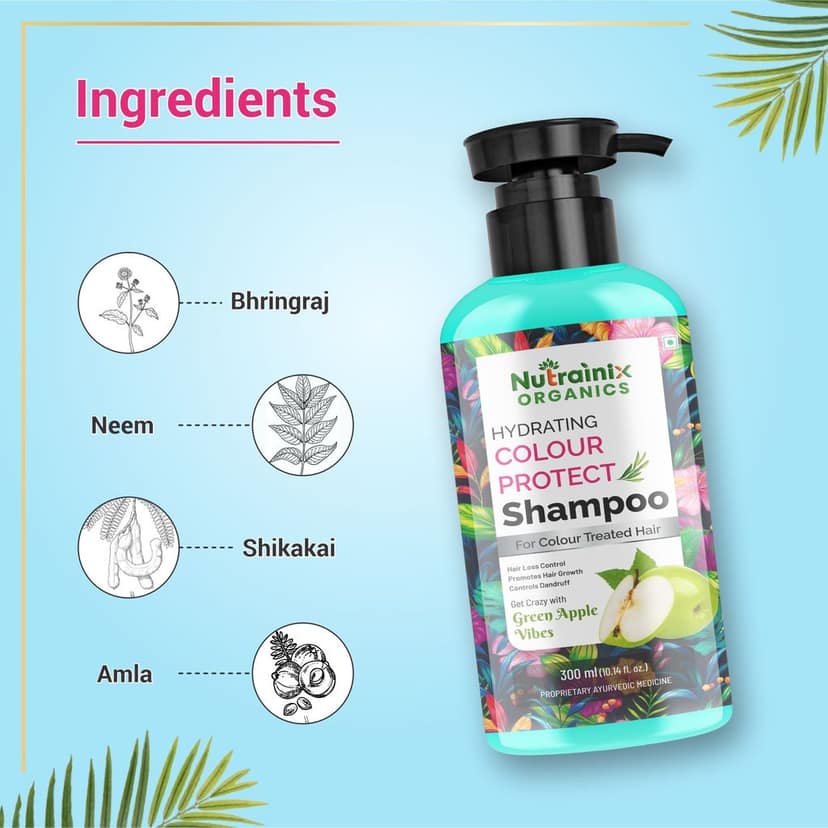 Nutrainix Organics Hydrating Colour Protect Shampoo, Hydration for Vibrant, Treated Hair – Green Apple Freshness - 300ml view 4