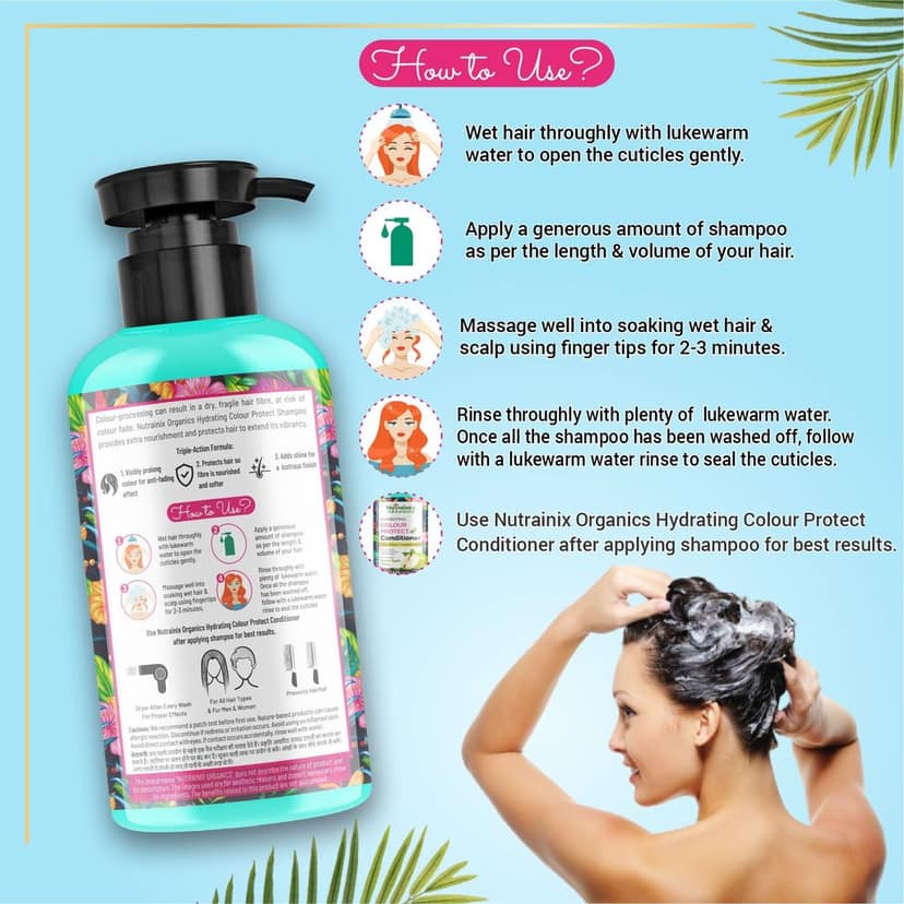 Nutrainix Organics Hydrating Colour Protect Shampoo, Hydration for Vibrant, Treated Hair – Green Apple Freshness - 300ml view 5