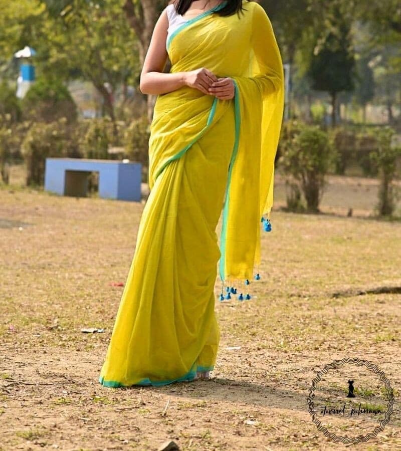 Black MulMul Pure Cotton Bengal Saree at Best Price view 4