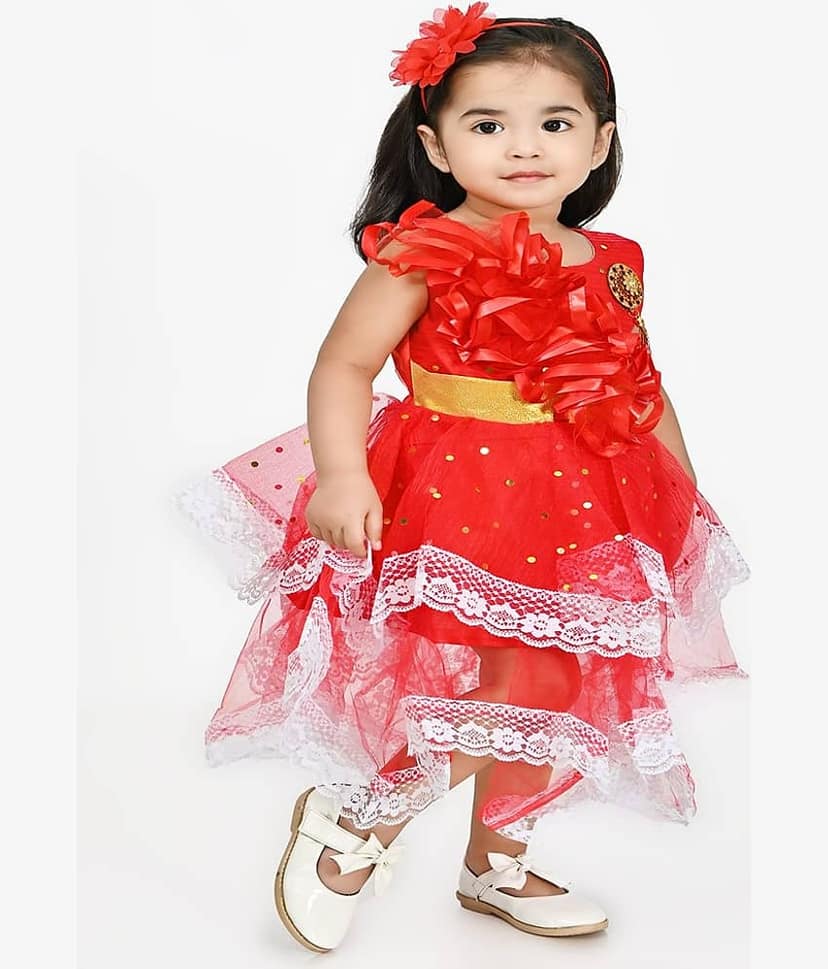 IMON BASID Red Silk Baby Girl Frock ( Pack of 1 )
