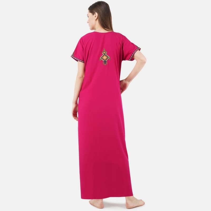 KOI SLEEPWEAR Women's Cotton Blend Embroidered Maxi Length Nightgown (Pink, 2XL/3XL) view 2