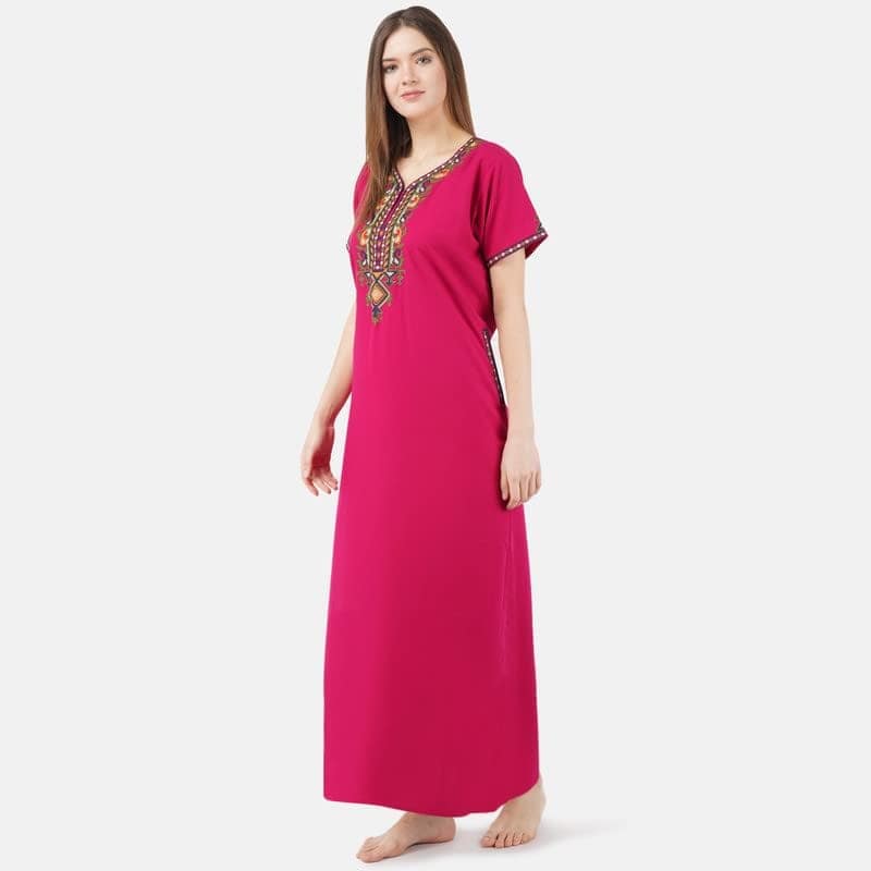 KOI SLEEPWEAR Women's Cotton Blend Embroidered Maxi Length Nightgown (Pink, 2XL/3XL) view 5