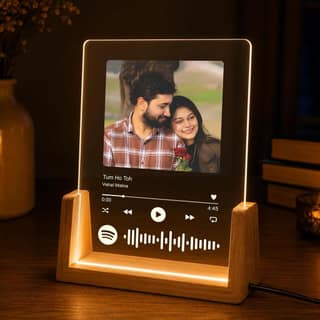 Giftplease Custom Spotify Photo Frame with LED Light, Personalized Acrylic Music Plaque with Photo & Song QR Code, Wooden Base Night Lamp, Birthday, Anniversary, Valentine's | Husband, Wife, Mom, Dad