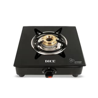 Dice 1 Burner Manual Gas Stove Toughened Glass Top, High-Efficiency Brass Burner, Sleek & Compact Design(Black)